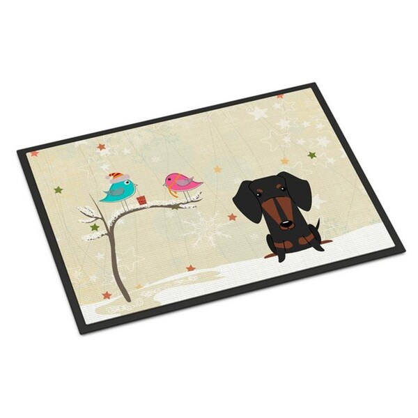 Carolines Treasures Christmas Presents Between Friends Dachshund Black Tan Indoor or Outdoor Mat, 18 x 0.25 x 27 in. BB2604MAT - main